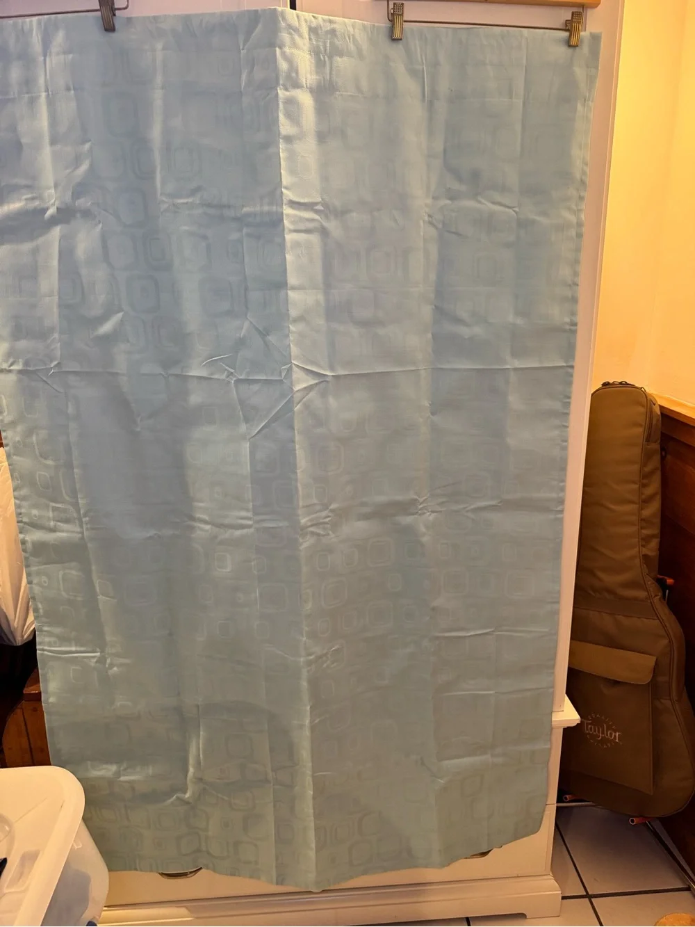 Light Blue Geometric Curtain Panel with blackout fabric